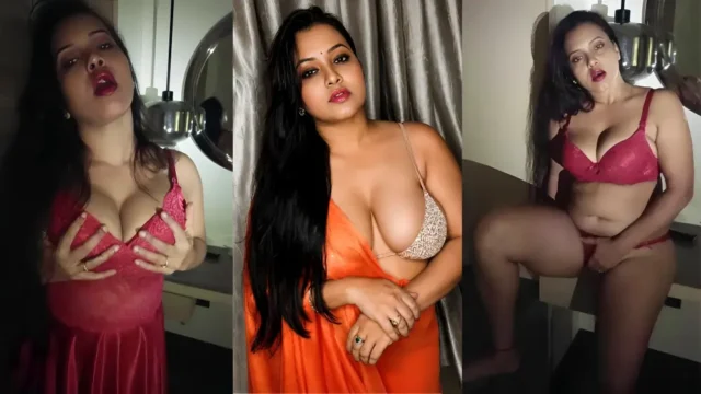 Busty Priya Gamre puts on a horny tease, stripping off pink lingerie to show her perfect tits