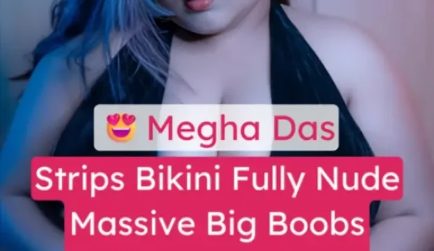 Busty Megha Das strips her tiny bikini to show off massive boobs and her thick desi ass