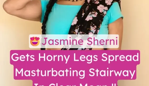 Famous actress Jasmine Sherni flashes tight pussy, bubble butt and tits on cam before masturbating in stairway