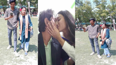 Govt School Teen Girl Affair with College Boy Showing boobs and kissing