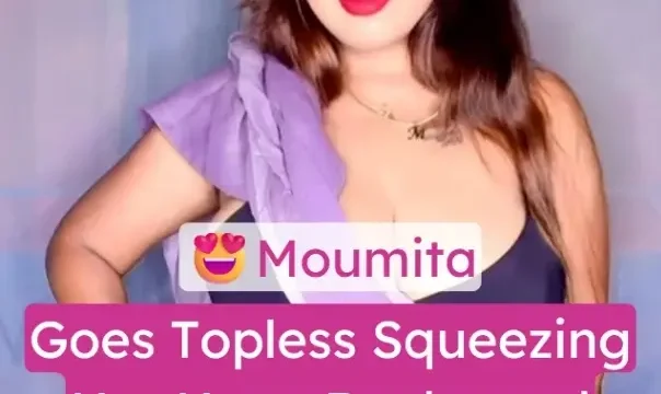 Insta Milf Moumita Goes Topless, Squeezing Her Huge Boobs and Licking Her Nipples